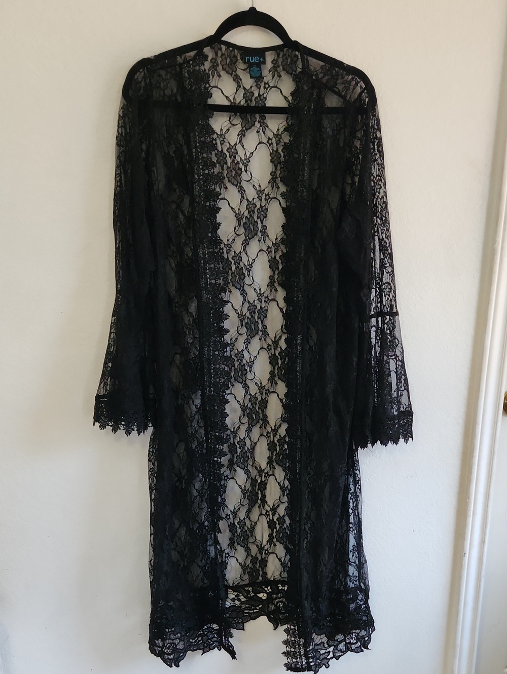 Boho Gothic Black Floral Lace Long Duster Kimono 1X Witchy Vampirecore Chic